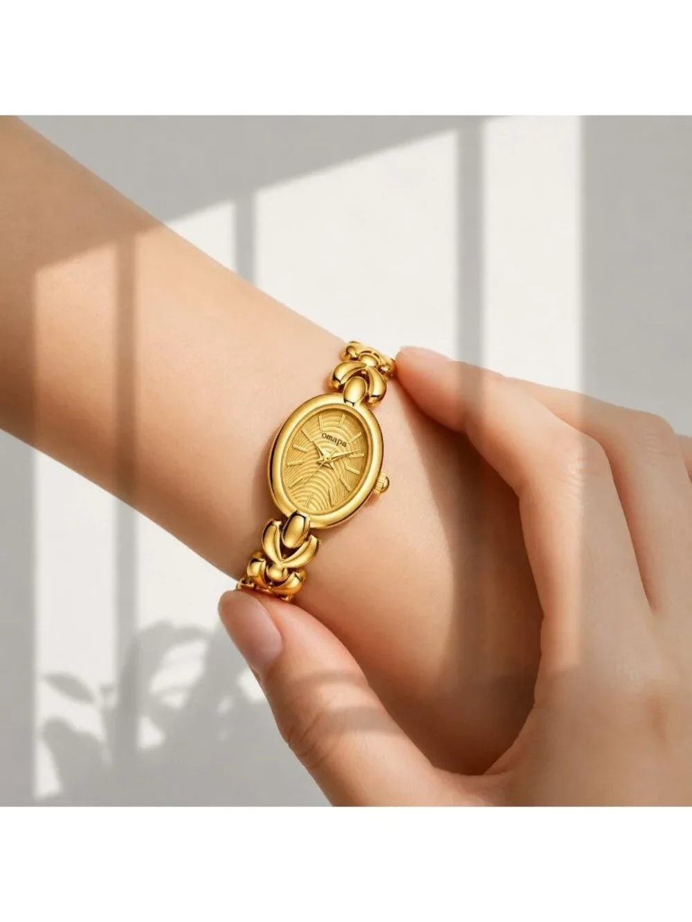 Women's Gold Dainty Oval Adjustable Bracelet Vintage Stylish Dress Wrist Watch